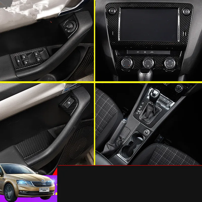 

Carbon Fibre Stainless Steel Glasses Window Switch AC Konb Gear Cup Decorated Frame For Skoda Octavia 2015 16 17 18 2019 AA528C