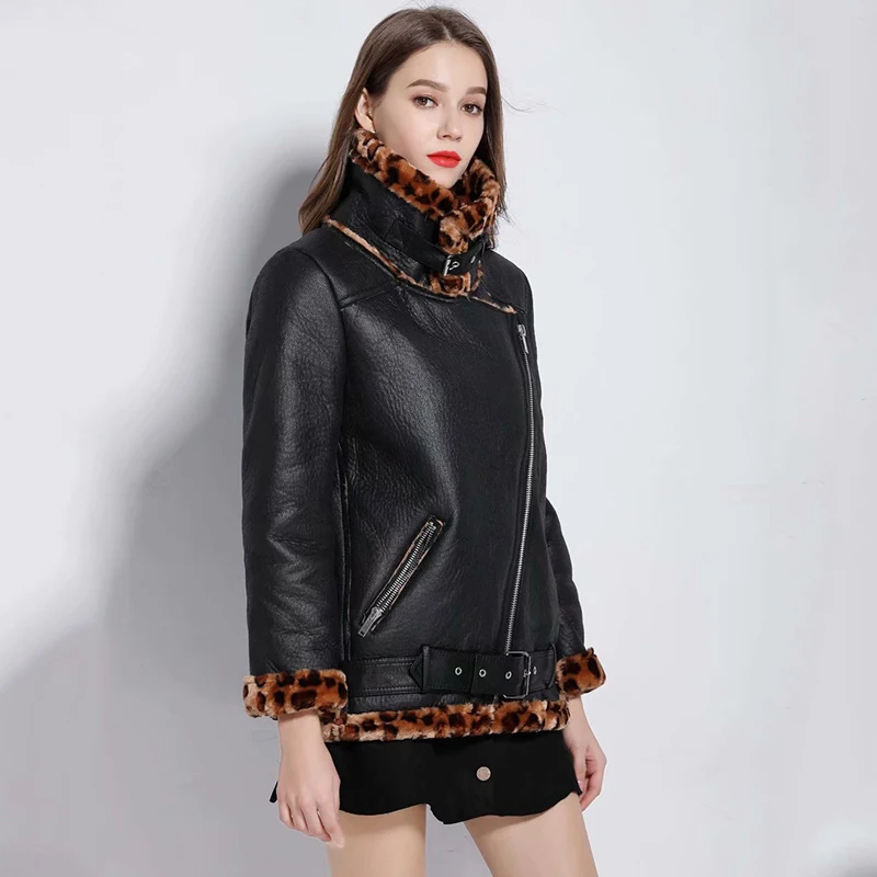 Ly Varey Lin пальто из искусственной кожи с меховым воротником зимняя куртка