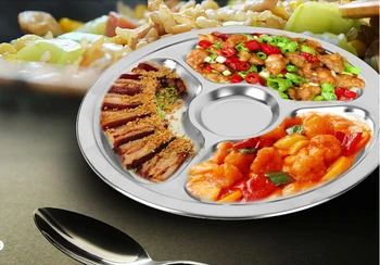 

free shipping 2PCS dinner plate 25cm Stainless steel fast food dish Pan thickening plate fast food dish