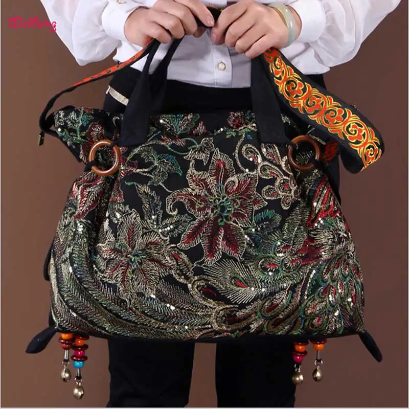 2017 new canvas embroidered women bag national characteristics single messenger bag women's fashion leisure bag crossbody bag