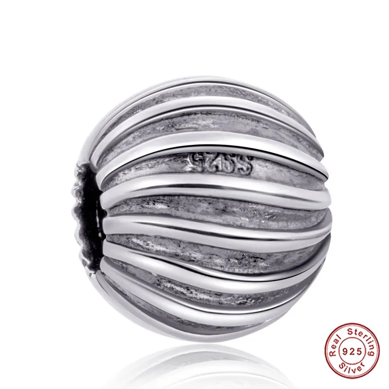Authentic Hot Sale 925 Sterling Silver Striped Ball Shape Beads fit European DIY Bracelet Jewelry Making for Children Gifts | Украшения и