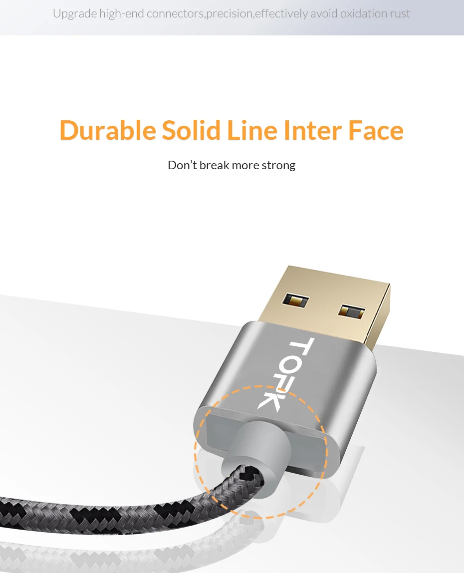 TOPK Micro USB кабель с металлической оболочкой Позолоченный разъем плетеный провод для samsung/sony/Xiaomi/Android телефон