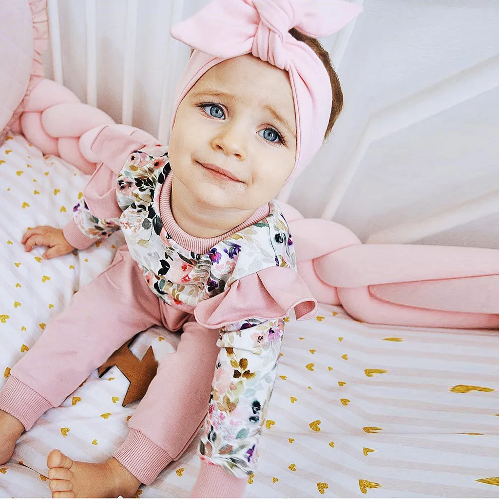New Fashion Newborn Kids Baby Girl Outfit Clothes Flower Print Long Sleeve T-shirt+Pants Set Wholesale Free Ship Z4