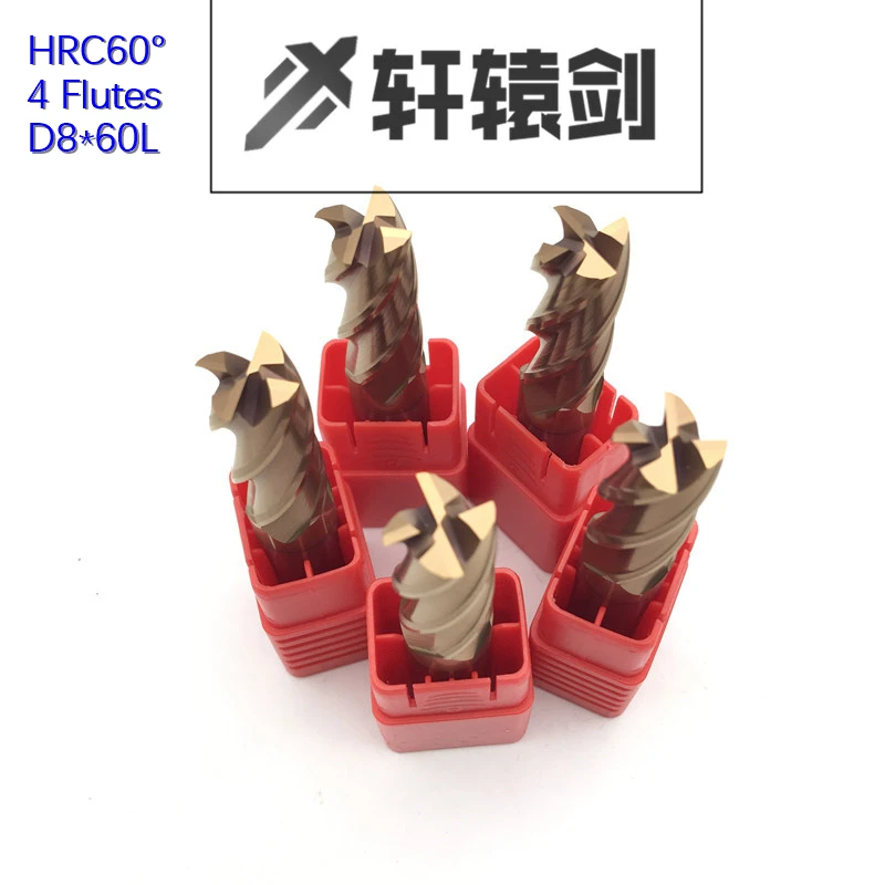 HRC60 4 Флейта D8 60L 1 шт. твердосплавные Уплощенные концевые фрезы с прямыми