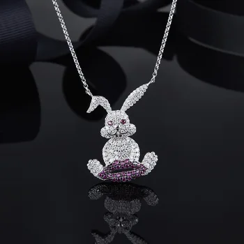 

[MeiBaPJ]Pure S925 Sterling Silver Rabbit and Red Necklace for Women With AAA High Quality Zircon Pendant Necklace Fine Jewelry