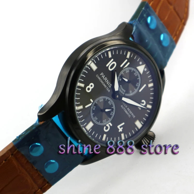 

Parnis watch 47mm black dial PVD case power reserve Automatic movement men's watch