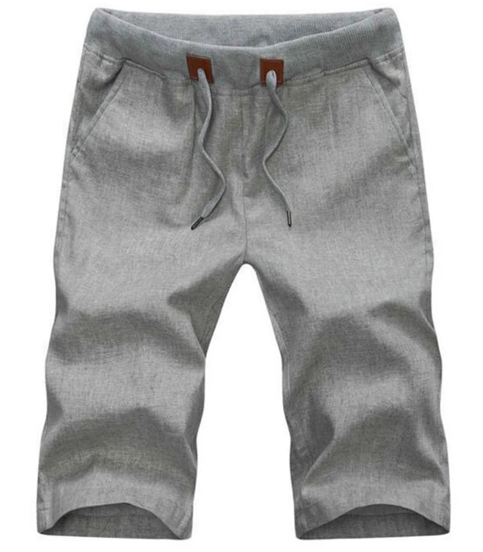 Light Grey Летние новые льняные пляжные шорты мужские облегающие хлопковые Высококачественная брендовая одежда - Цвет: Light Grey