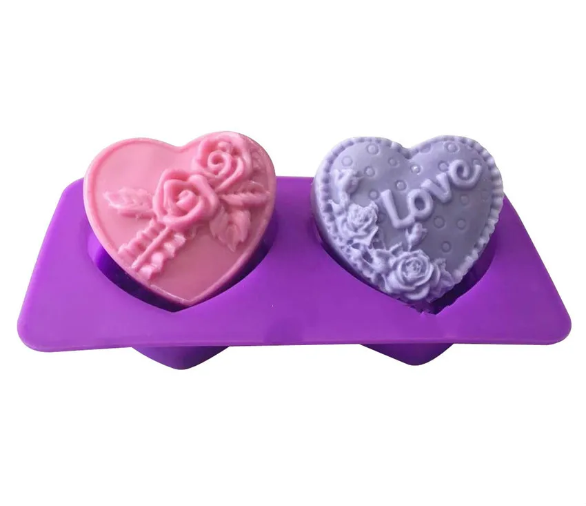 

Silicone handmade soap mold new LOVE rose pattern 2 heart-shaped flower pattern Soap Silicone Mold