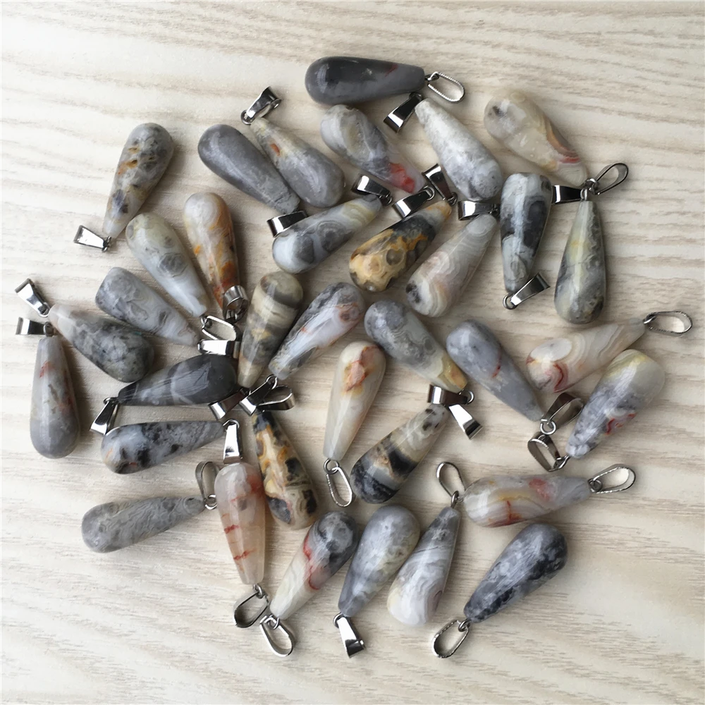 

New fashion good quality natural stone water drop charms pendants crazy agates for jewelry making 50pcs wholesale dropshipping