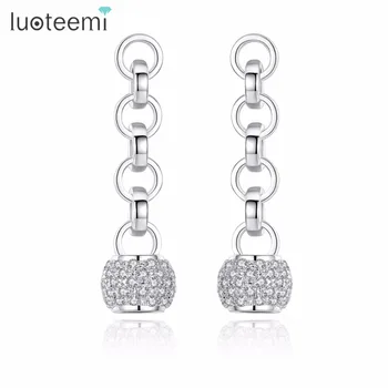 

LUOTEEMI Female Geometric Cubic Zirconia Ball White Gold Color 4 Loops Statement Drop Earrings for Women Boucles Doreilles