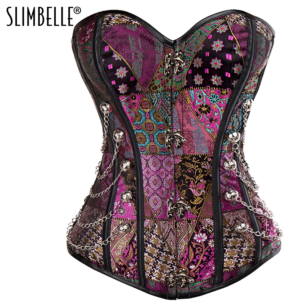 

Women's Spiral Steel Boned Steampunk Gothic Bustier Corset Retro Waist Cinchers Buckles Lace Up Waist Trainer Corset Top S-2XL