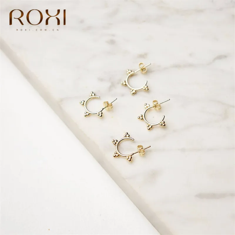 Серьги ROXI из стерлингового серебра 925 пробы для женщин, серьги-гвоздики с тремя шариками, крошечные серьги в горошек с цветком, хрящевая спираль, ювелирные изделия для пирсинга