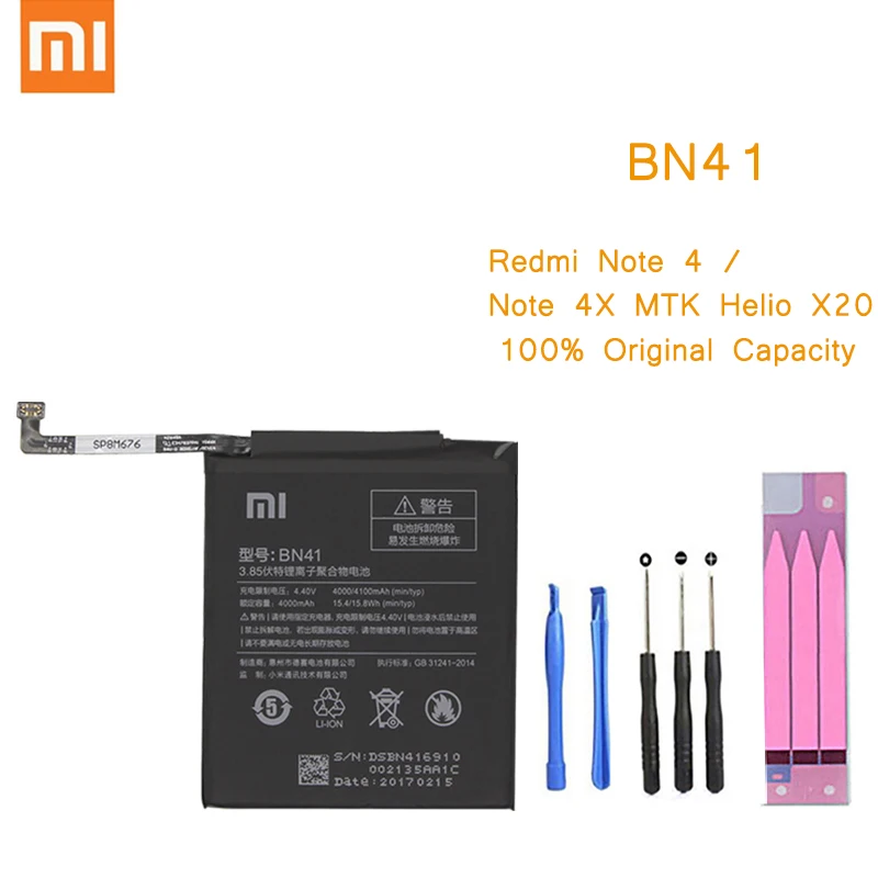 

Original Phone Battery for Redmi Note 4 Battery Xiaomi hongmi Note 4X MTK Helio X20 BN41 Replacement Batteries Red rice bateria