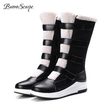 

BuonoScarpe 2018 New Fashion Women Snow Boots Wool Blend Patchwork Warm Winter Boots Girls Mid Calf Botas Sneaker Boots Big Size