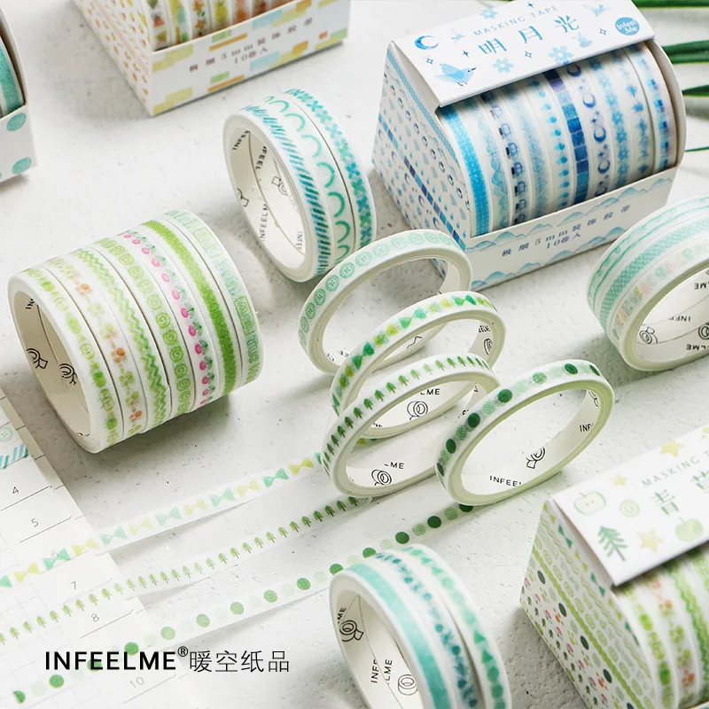 

Infeelme 10 Pcs/Lot Washi Tape Set Flower Fruit Kawai 8 Color Basic BUJO Decorate Marking Tape Adhesive Paper Scrapbooking Stick