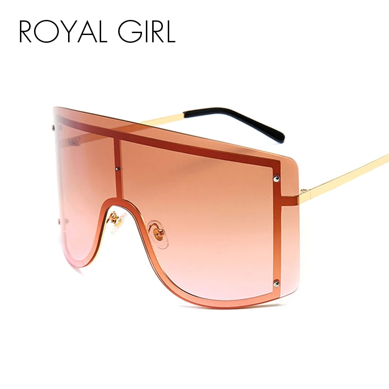 

ROYAL GIRL Sunglasses Women Frameless One Piece Lens Oversize Summer Windproof Goggles Huge Men Red Yellow Orange Uv400 ss951