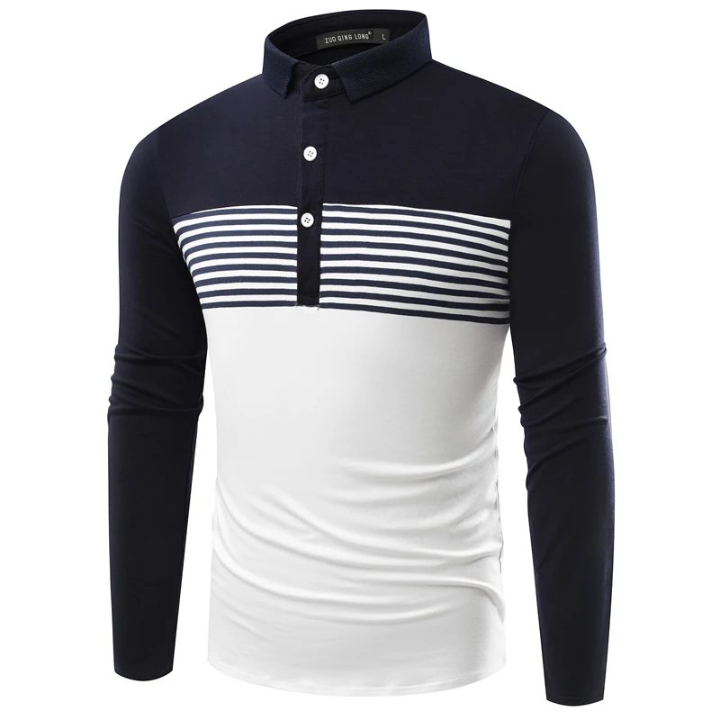 

2017 New Arrival Patchwork Casual Turn-down Collar Cotton Men Sleeved Polo Shirt T-shirt Lapel