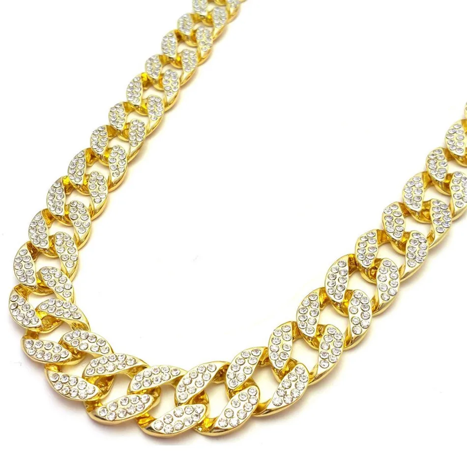 UWIN Iced Out Bling rhinestone crystal Goldgen финиш Майями кубинская звеньевая цепь Мужская хип-хоп ожерелье ювелирные изделия 20,24, 30, 36 дюймов