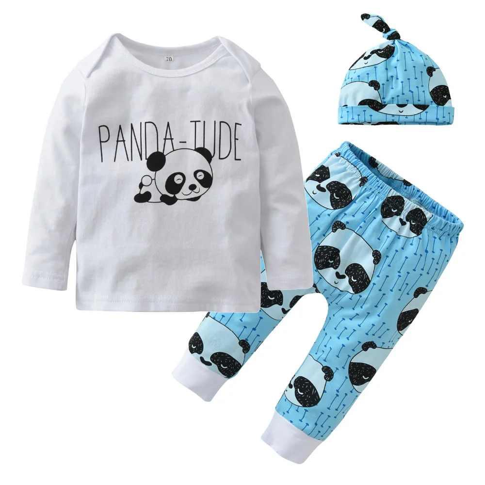 Newborn 100Cotton Cartoon Panda Baby Boys Girls Clothes Set Infant Toddler Casual Clothing Long