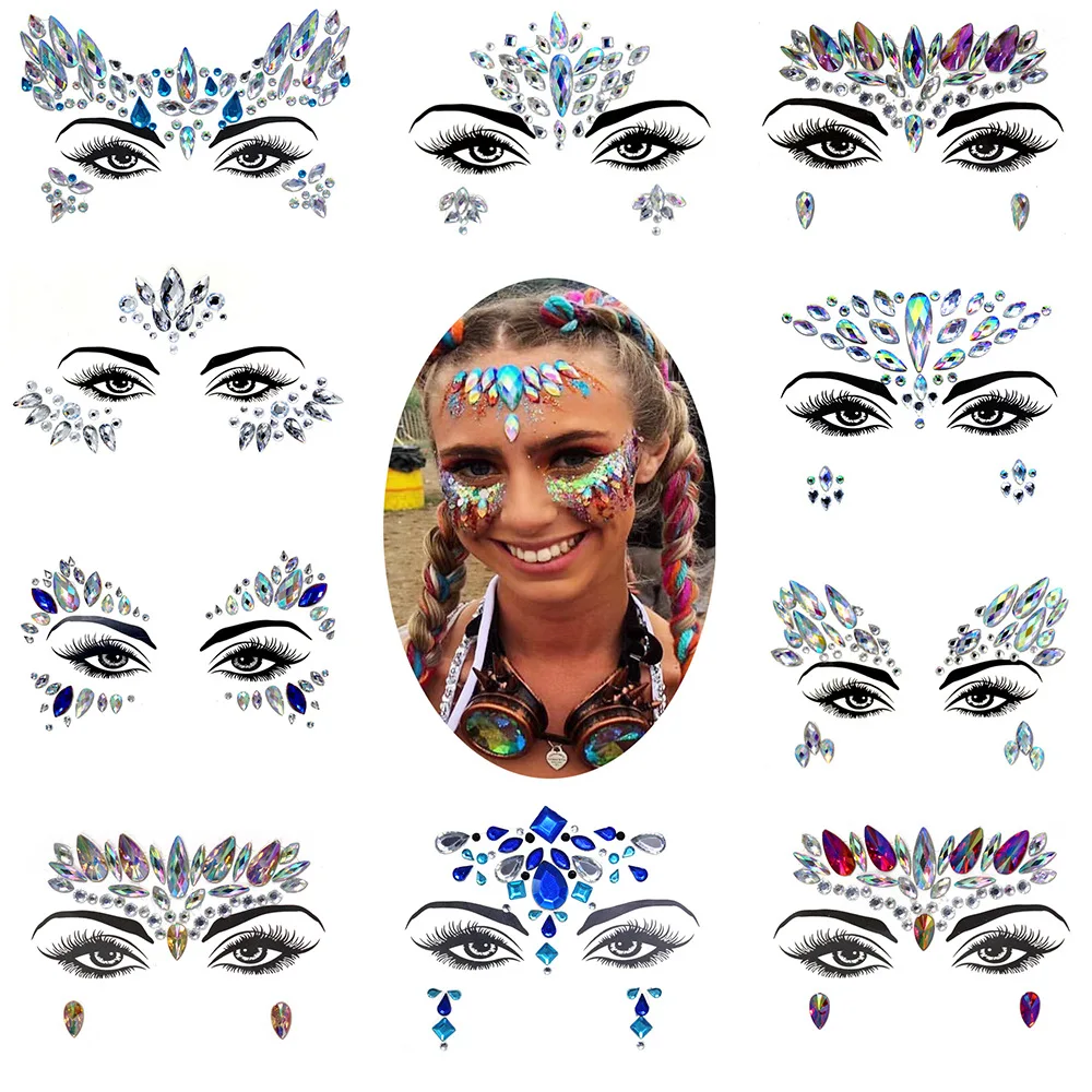 

EDM Face Jewels Eyes Temporary Tattoos Fashion Blingbling Resin Drill Nightclub Performance Dance Music Festival Ornament