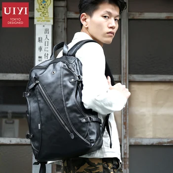 

UIYI Leather Bags Men's Backpack PU Black Bag Men Travel Backpack 14' Laptop High Quality Male Back bag Teenager bags