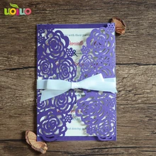 Фиолетовая Роза 50 шт. классический стиль свадебные приглашения карты пользовательский лазер срезанный цветок печатаемый и настраиваемый день рождения