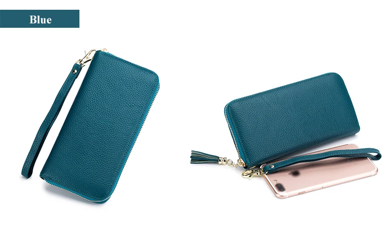 Lomelobo Unisex Tassel Long Wallet Genuine Leather Women Men Litchi Cowhide Leather portomonee Boy Girl Credit Card Holder Purse HPLA218 Details (16)