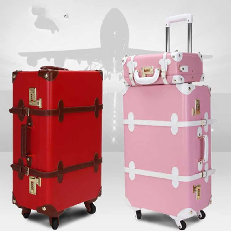 

BeaSumore Retro PU Leather Rolling Luggage Set Spinner Women's Handbag Suitcase Wheel Trolley Vintage Women Cabin Travel Bag