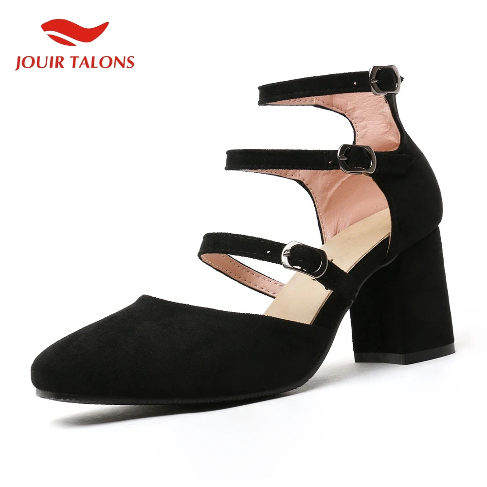

JOUIR TALONS New large Size 43 Flock Square Heels Ankle Strap Women Shoes Gladiator Dateing Summer Sandals Boots Shoes Woman