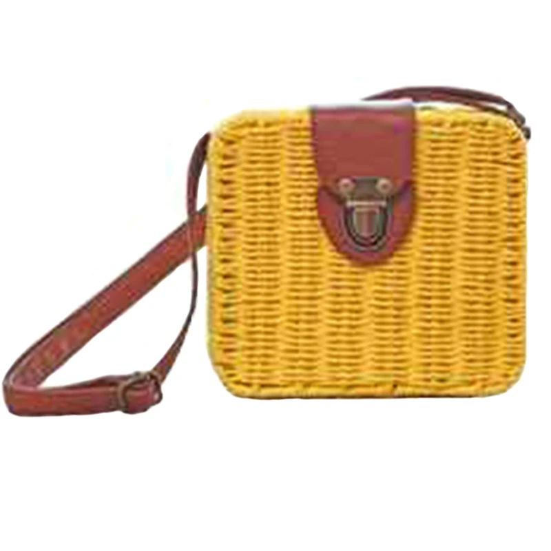 Women Shoulder Bags Casual Straw Candy Color Square Beach Bag Small Single-Shoulder Bags Fashion Designer Handbag Bolsasd SS0289 (1)