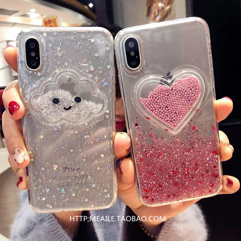 

3D White Cloud Glitter for iphone 6 8 plus Case Quicksand Cover Fundas For iphone 8 6 6s XR XS Max 7 8 plus Case Pink love Heart