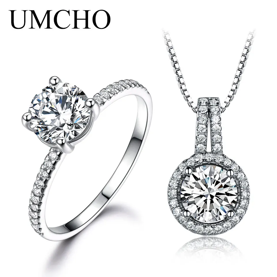 

UMCHO Real 100% 925 Sterling Silver Rings Necklaces Pendants Elegant Engagement Wedding Jewelry Sets For Brides Fine Jewelry