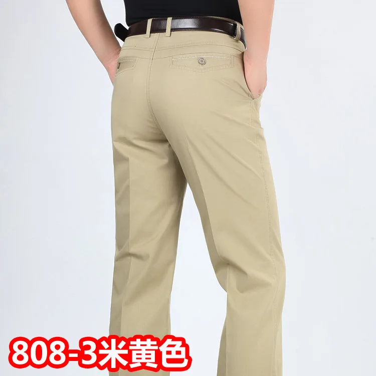 Летние Стильные тонкие мужские повседневные брюки с высокой талией хлопковые мужские свободные прямые длинные костюмы брюки среднего возраста деловые брюки для отдыха - Цвет: 808 3 yellow