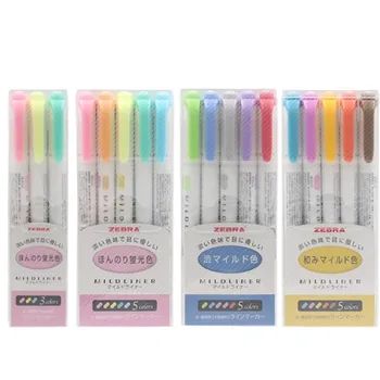 

5Pcs/Set Japanese Zebra Mild Liner Double Headed Highlighter Pen Drawing Marker Pens Zebra Mildliner Scribble Stationery