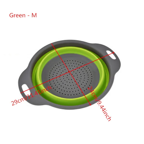 Круглый складной Слив хранилище корзина для фруктов сито для овощей складной дуршлаг силиконовые кухонные инструменты - Цвет: Green M