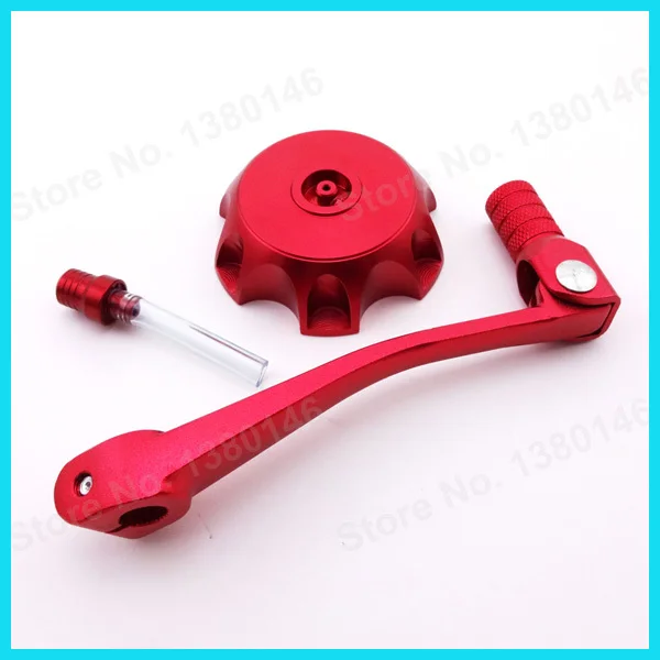 Красный складной Шестерни Цельнокройное переключения рычага+ газ Топливные баки для мотоциклов Кепки Крышка для 50 125 160 cc Пит Байк Stomp ycf SDG мотоцикл