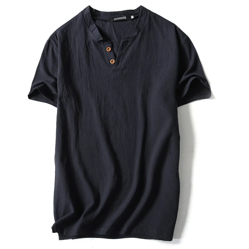 

Summer Linen Men T-Shirts Short Sleeve Breathable High Quality Casual Tops Slim Fit Solid Brand Clothing Plus Size 5XL
