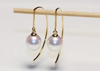 

free shipping gorgeous 18k pair of 10-11mmsouth sea round white pearl dangle earring