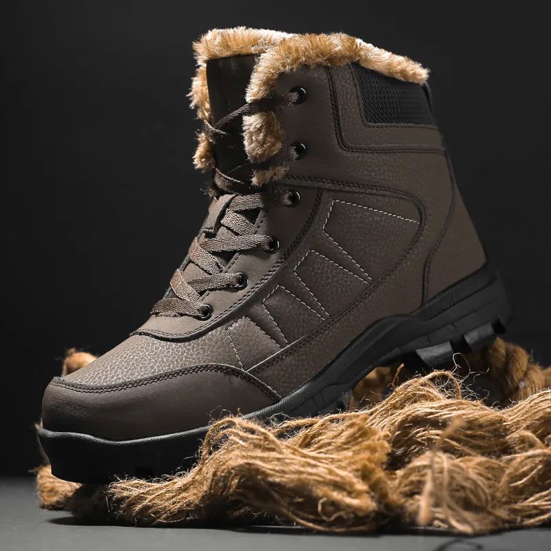 

winter new style men's snow boots plus velvet heat resistant anti slip cotton boots wear resistant large size cotton shoes.
