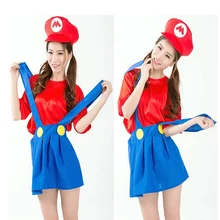 2016 Mujeres Adultas Cosplay Disfraces de Halloween Super Mario Luigi Brothers Plumber Mujeres Fiesta de Disfraces Ropa Hat + t-shirt + falda