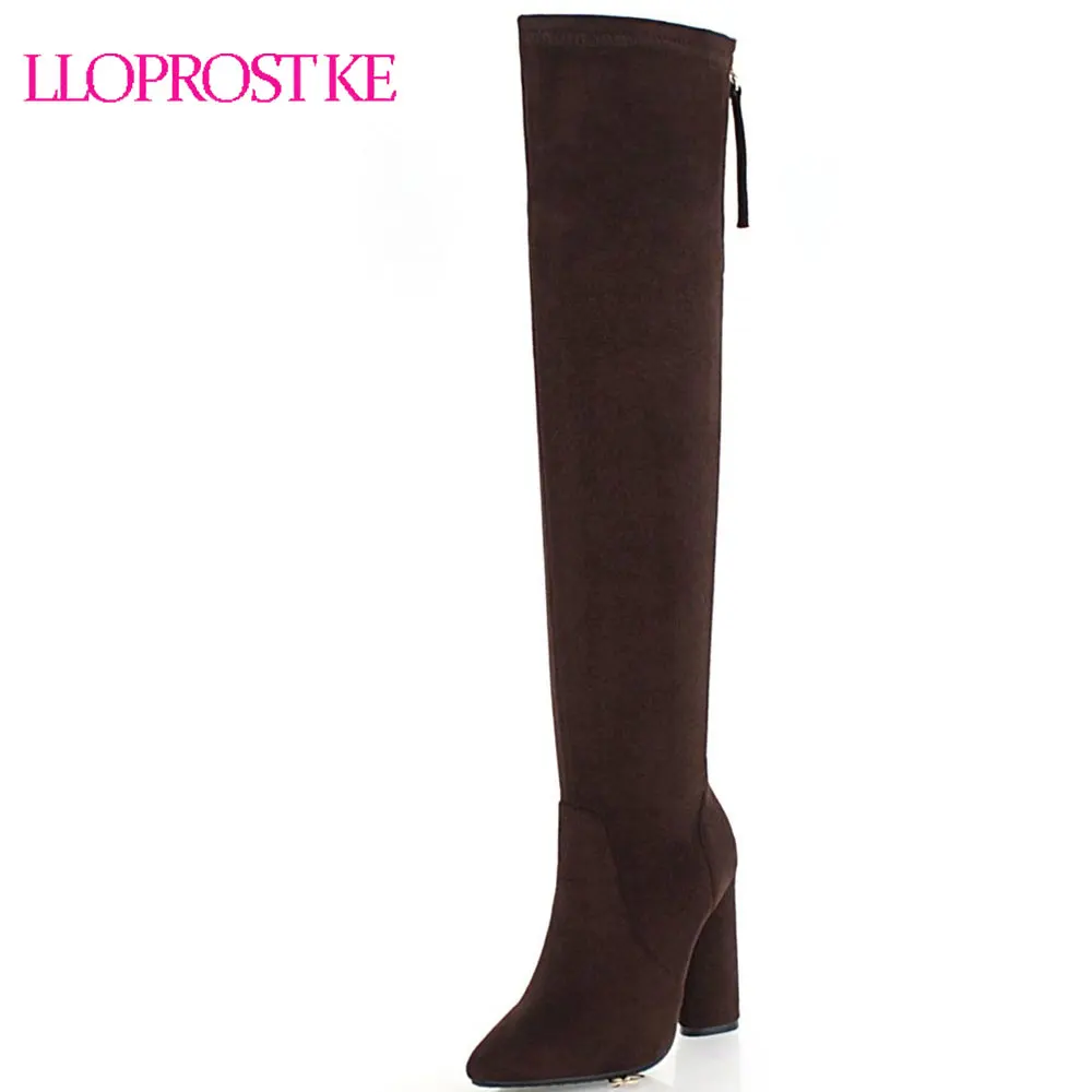 

Lloprost ke New Women Suede Fashion Over the Knee Boots Sexy Square High Heel Boots Platform Woman Shoes Black size 33-46 D294