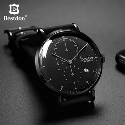 Bestdon Мужские часы лучший бренд класса люкс Хронограф пилот кварцевые наручные часы Секундомер водостойкий кожаный ремешок Человек часы 2018