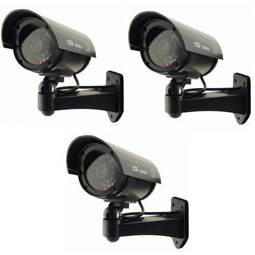 

2 Packs 3x Black Outdoor Dummy Fake LED Red Flashing Security Camera CCTV Surveillance Imitation