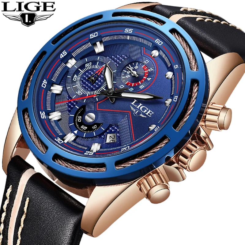 

LIGE Official Quartz Men Watches Fashion Genuine Leather Chronograph Watch Clock for Gentle Men Male Students Reloj Hombre 2018