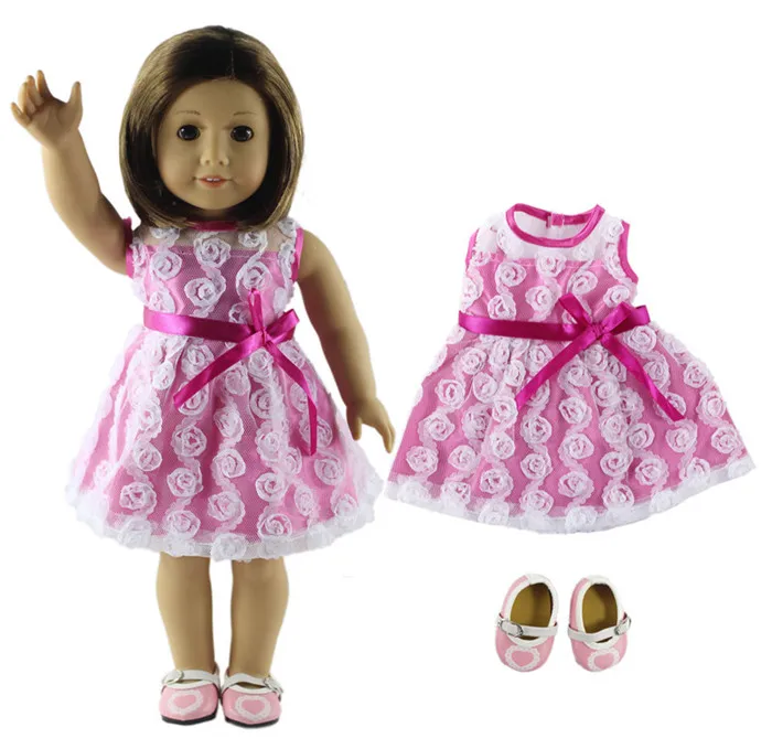 

2019 New Style High Quality Pink Flower Princess Dress Outfit+Shoes for 18 Inch American Doll