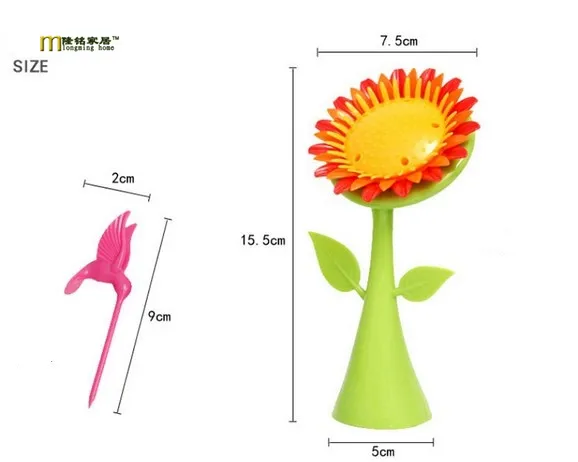 1 набор, креативная 1 Подставка+ 5 вилок, вилки для птиц и подсолнухов, дизайнерские пластиковые вилки для фруктов, столовые приборы, вилки для фруктового торта и закусок, OK 0319