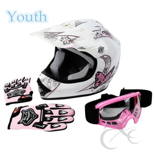 

Youth Pink Butterfly Dirt Bike ATV MX Helmet W/ Motocross Goggles+Gloves S/M/L