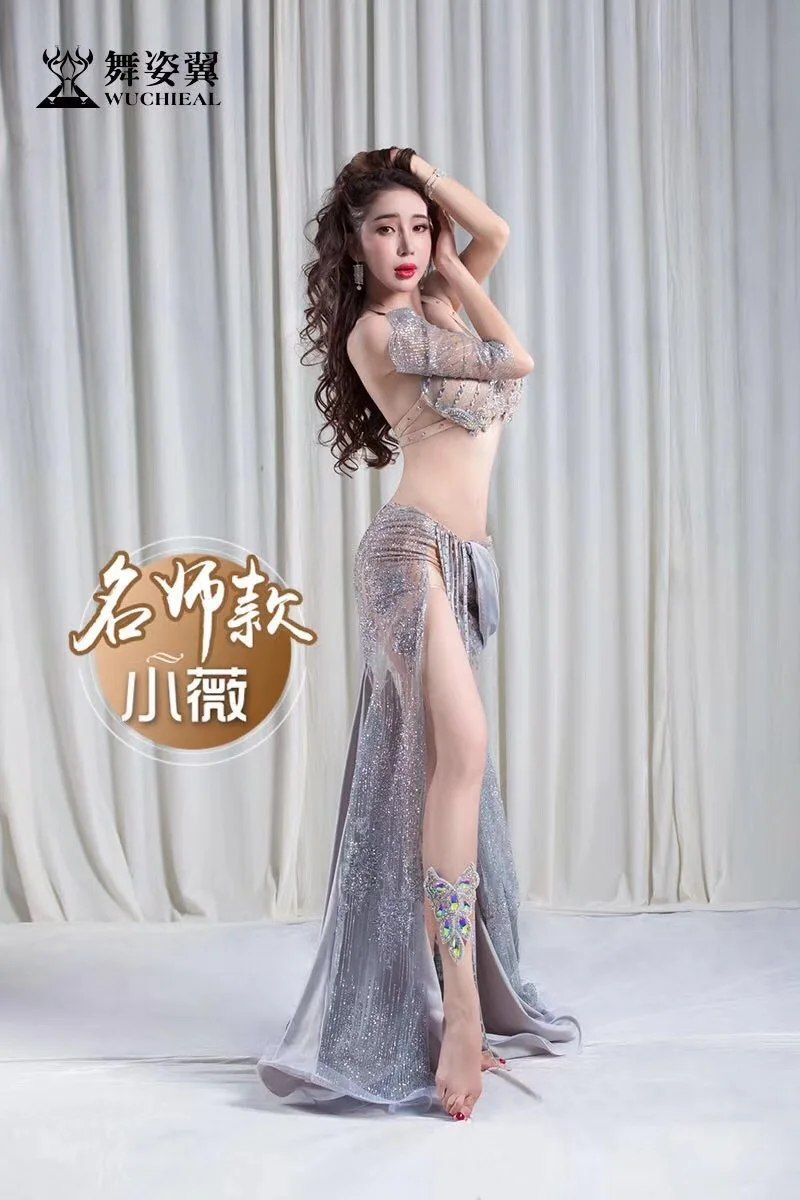 Rhinestone Beading Perspecitve Placketing Long Skirt Sexy Belly dance 2pcs set for Women Lady Costume performance wears QC2961 Rhinestone Beading Perspecitve Placketing Long Skirt Sexy Belly dance 2pcs set for Women Lady Costume performance wears QC2961