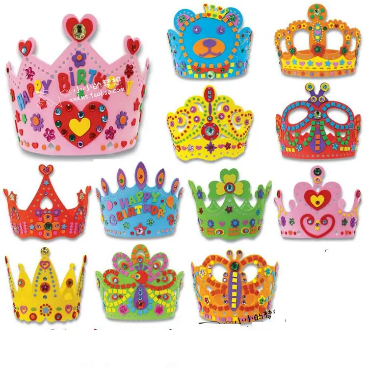 12 pcs/lot Kids Self adhesive Handmade DIY 3D Eva Crown Craft Kits EVA ...