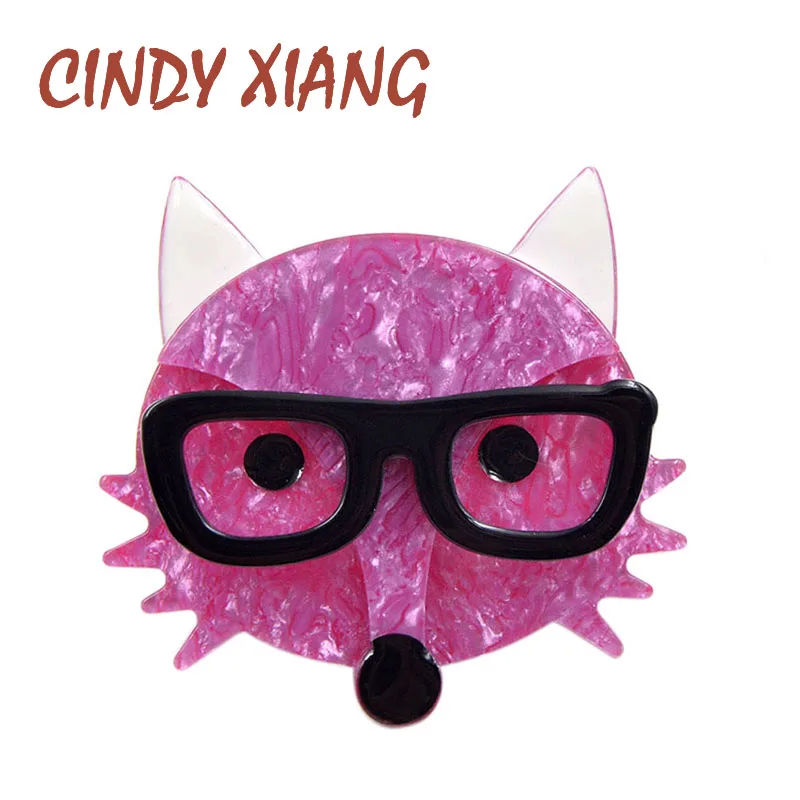 CINDY XIANG Acetate Fiber Material Handmade Fox Brooches for Women Rose Color Acrylic Animal Brooch Pin Fashion Broches New Gift